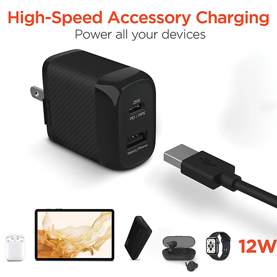 HyperGear SpeedBoost PD Dual-Output USB Wall Charger For iPhone And Android, Black, HPL15625