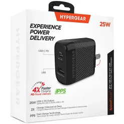HyperGear SpeedBoost PD Dual-Output USB Wall Charger For iPhone And Android, Black, HPL15625