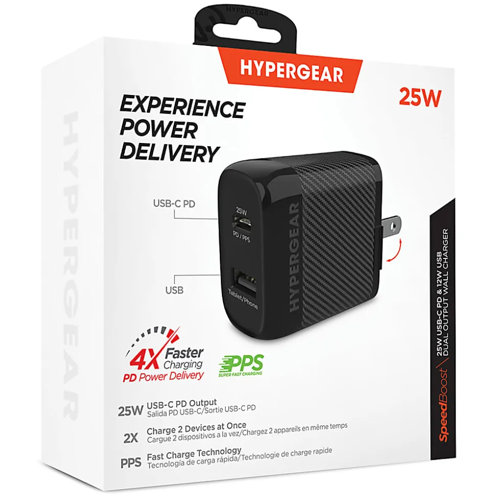 HyperGear SpeedBoost PD Dual-Output USB Wall Charger For iPhone And Android, Black, HPL15625