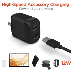 HyperGear SpeedBoost 25W PD Dual-Output USB-C Wall Charger Kit For Android, Black, HPL15626