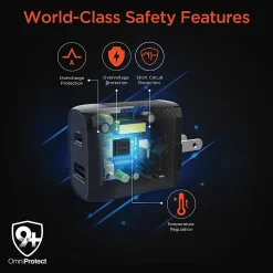 HyperGear SpeedBoost 25W PD Dual-Output USB-C Wall Charger Kit For Android, Black, HPL15626