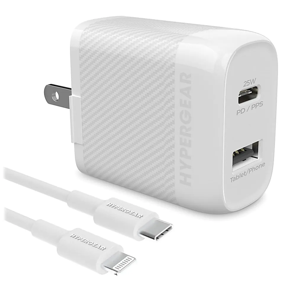 HyperGear SpeedBoost 25W PD Dual-Output Lightning Wall Charger Kit For iPhone®/iPad®/iPod, White, HPL15627