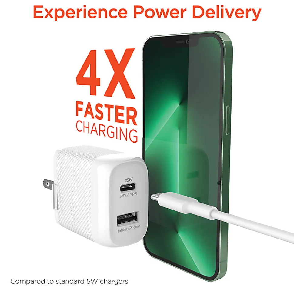 HyperGear SpeedBoost 25W PD Dual-Output Lightning Wall Charger Kit For iPhone®/iPad®/iPod, White, HPL15627
