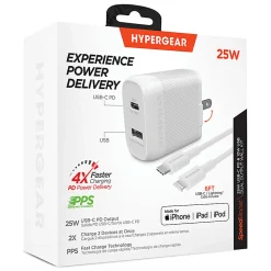 HyperGear SpeedBoost 25W PD Dual-Output Lightning Wall Charger Kit For iPhone®/iPad®/iPod, White, HPL15627