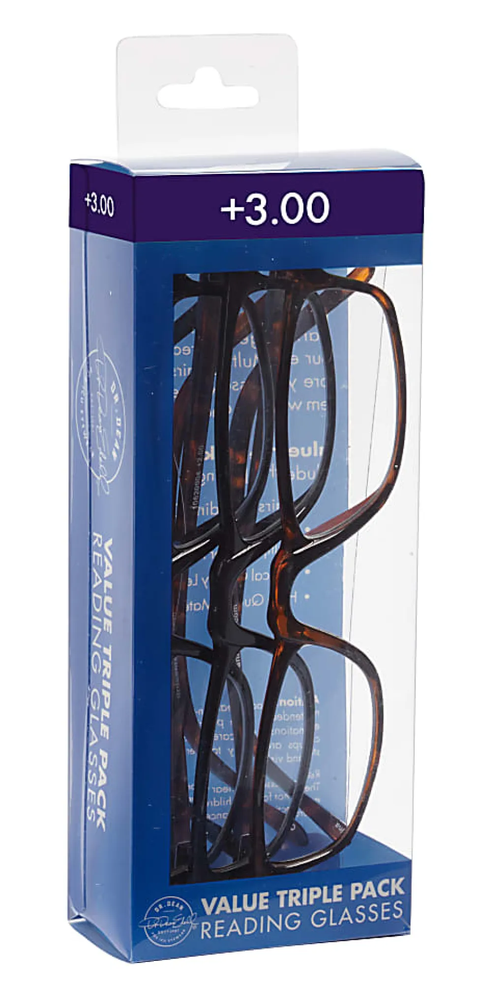 ICU Eyewear Rectangular Reading Glasses Set, Plastic, +3.00, Pack Of 3