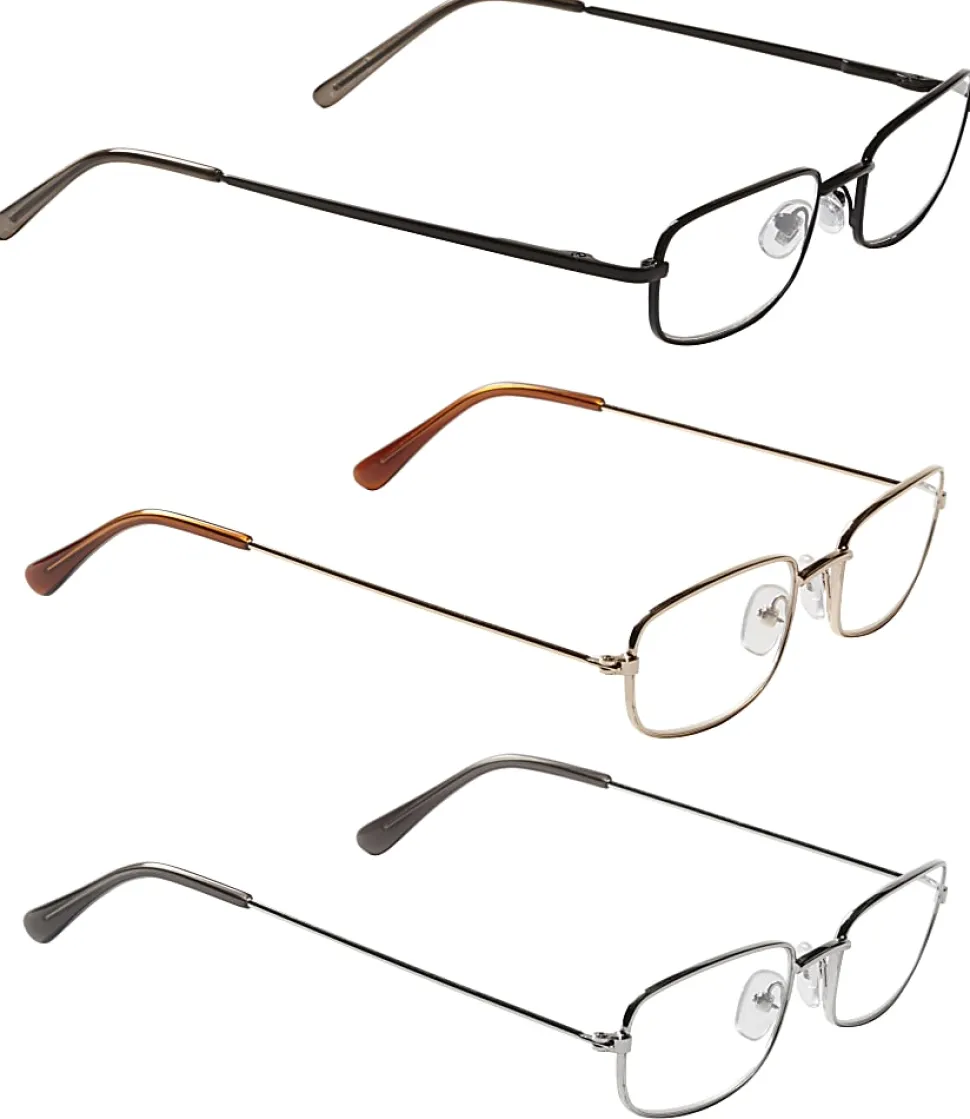 ICU Eyewear Rectangular Reading Glasses Set, Metal, +3.00, Pack Of 3