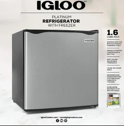 Igloo 1.6 Cu. Ft. Single-Door Mini Refrigerator With Freezer, Platinum