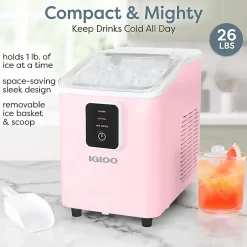 Igloo 26 Lb Self-Cleaning Ice Maker, Pink, Total Qty 1