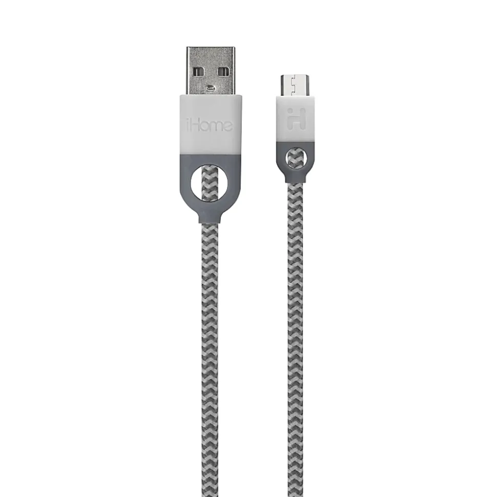 iHome Double-Injected Nylon Micro USB Charger & Sync Cable With Enhanced Strain Relief, 5', White, IH-CT2052W