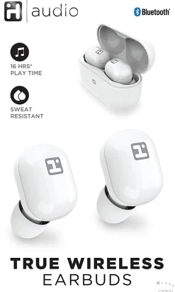 iHome IH-213 Truly Wireless Earbuds, White