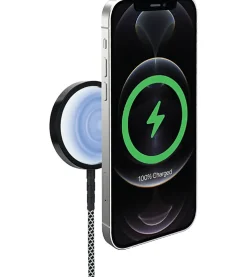 iHome Magnetic 10' 10W Durastrain Nylon Charging Cable With Silicone Cable Wrap, Black, 2IHQI0851B0L2