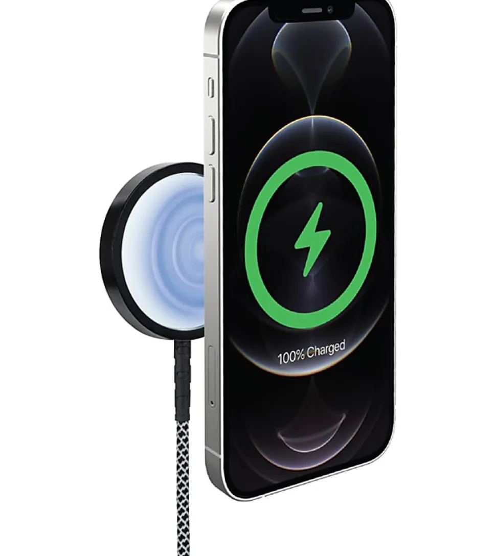 iHome Magnetic 10' 10W Durastrain Nylon Charging Cable With Silicone Cable Wrap, Black, 2IHQI0851B0L2