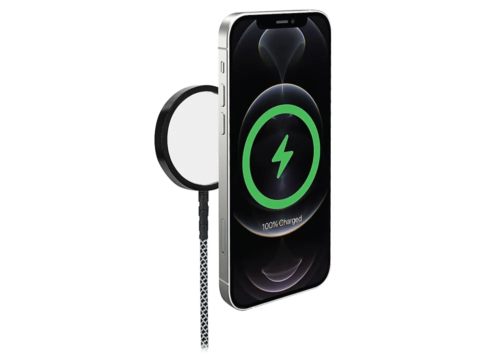 iHome Magnetic 10' 10W Durastrain Nylon Charging Cable With Silicone Cable Wrap, Black, 2IHQI0851B0L2