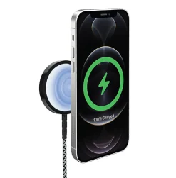 iHome Magnetic 6' 10W Durastrain Nylon Charging Cable With Silicone Cable Wrap, Black, 2IHQI0850B0L2
