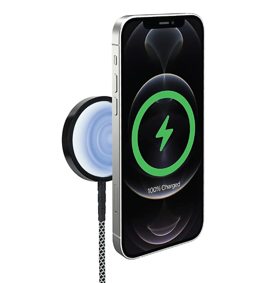 iHome Magnetic 6' 10W Durastrain Nylon Charging Cable With Silicone Cable Wrap, Black, 2IHQI0850B0L2