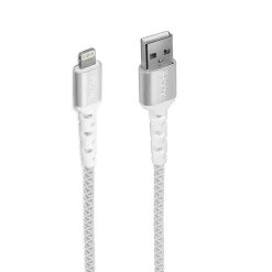 iHome Nylon Braided Lightning-To-USB-A Cable, 6', White