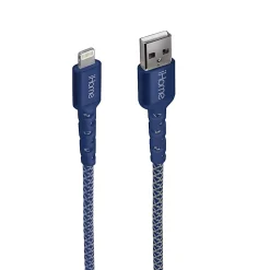 iHome Nylon Braided Lightning To USB-A Cable, 10', Black