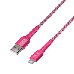 iHome Nylon Braided Lightning To USB-A Cable, 10', Pink