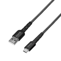 iHome Nylon Braided Micro-USB To USB-A Cable, 10', Black