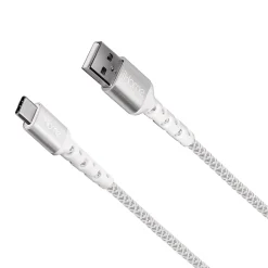 iHome Nylon-Braided USB-A To USB-C Cable With Durstrain, White