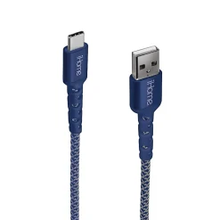 iHome Nylon-Braided USB-A To USB-C Cable With Durstrain, 6', Blue
