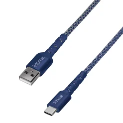iHome Nylon-Braided USB-A To USB-C Cable With Durstrain, 6', Blue