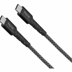 iHome Nylon Braided USB-C To USB-C Cable, 6', Black