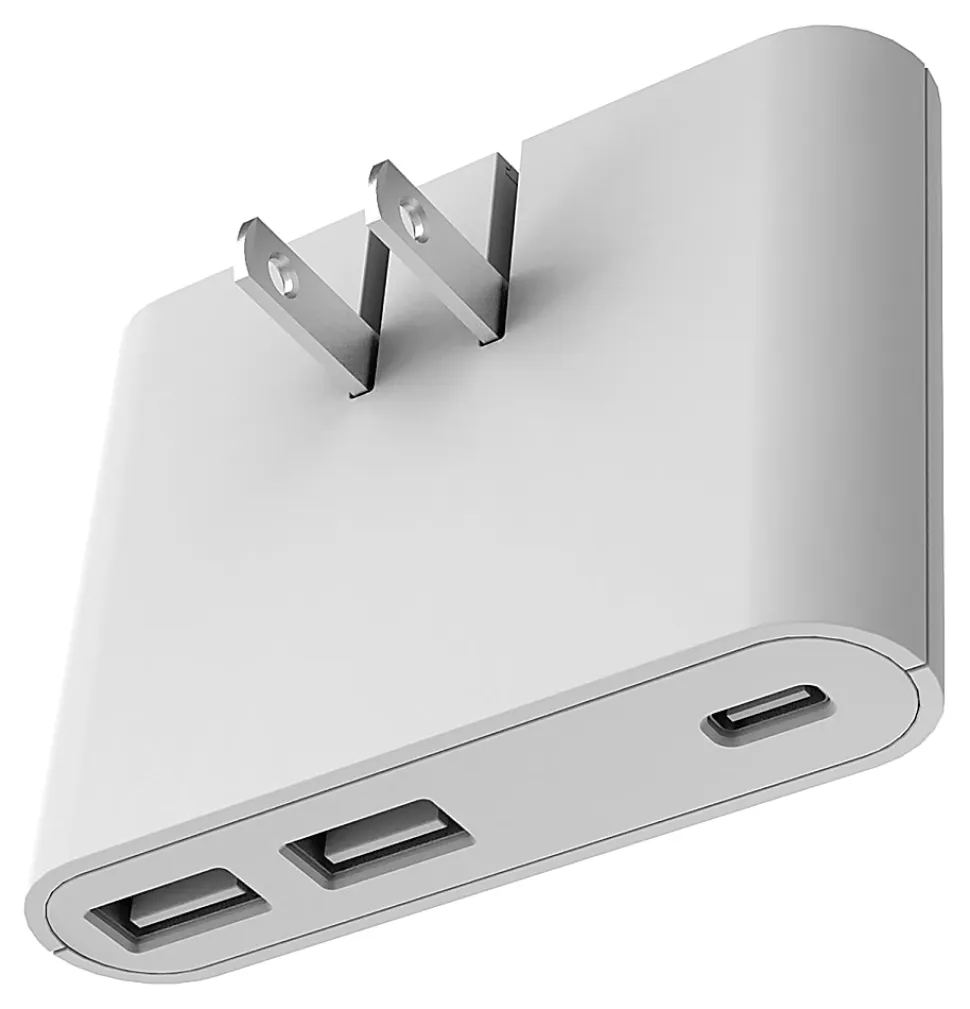 iHome Ultra Boost AC Pro 30W 3-Port Slim Wall Charger, White