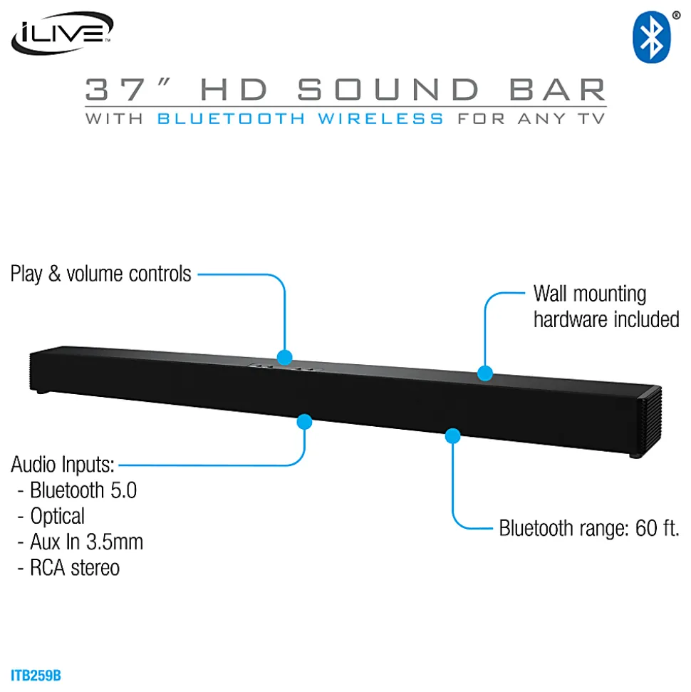 iLive 37" Bluetooth® Sound Bar, Black
