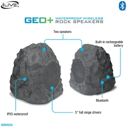 iLive Geo+ ISBW422G IPX5 Waterproof Wireless Speakers, Pack Of 2 Speakers