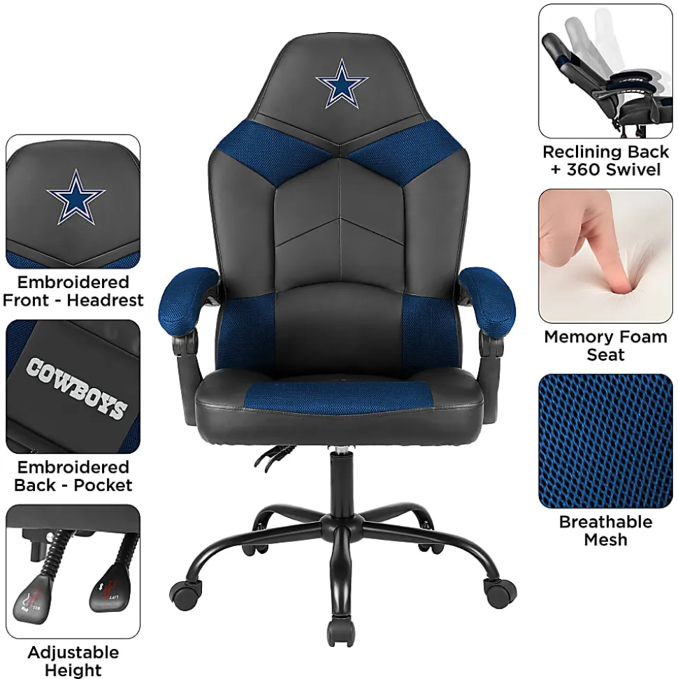 Imperial Adjustable Oversized Vinyl High-Back Office Task Chair, NFL Dallas Cowboys, Black/Blue