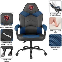 Imperial Adjustable Oversized Vinyl High-Back Office Task Chair, NFL Chicago Bears, Black/Blue