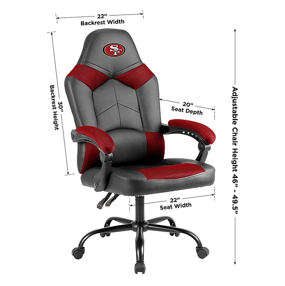 Imperial Adjustable Oversized Vinyl High-Back Office Task Chair, NFL San Francisco 49ers, Black/Red