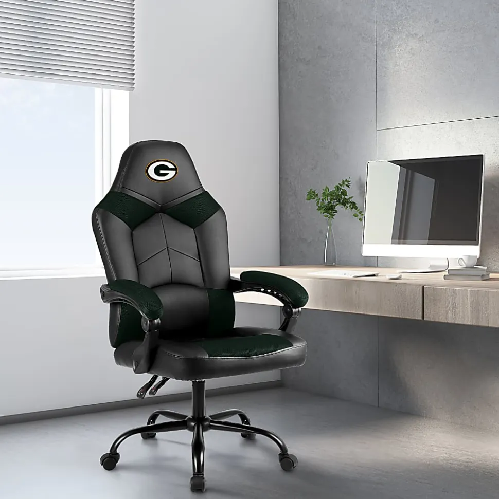Imperial Adjustable Oversized Vinyl High-Back Office Task Chair, NFL Green Bay Packers, Black/Green