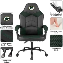 Imperial Adjustable Oversized Vinyl High-Back Office Task Chair, NFL Green Bay Packers, Black/Green