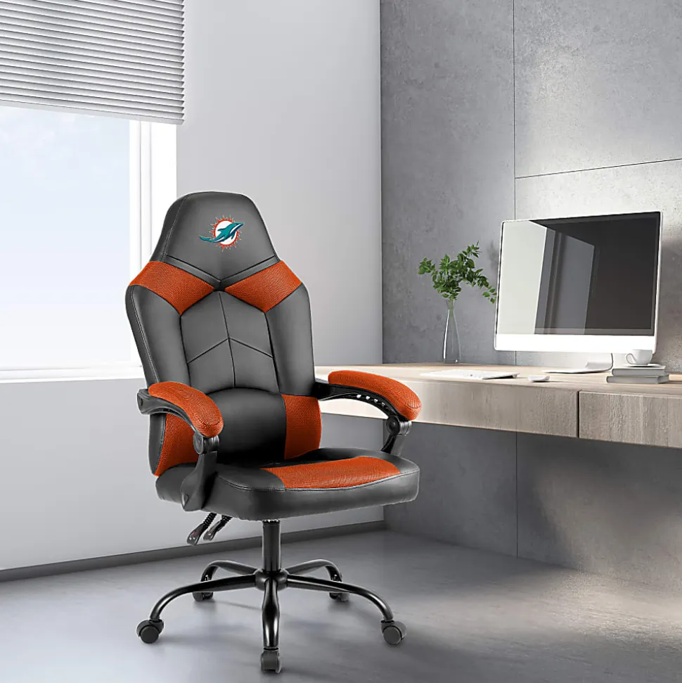 Imperial Adjustable Oversized Vinyl High-Back Office Task Chair, NFL Miami Dolphins, Black/Orange