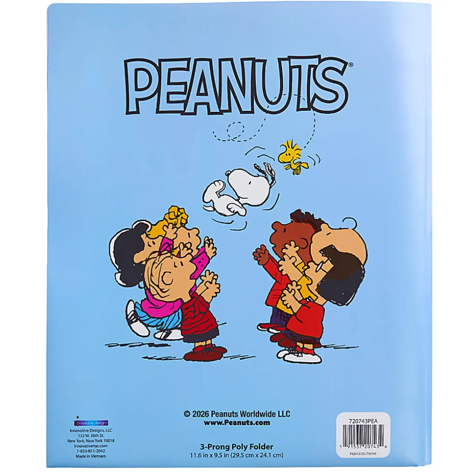 Innovative Designs Licensed Poly Folder, 3 Prongs, 2-Pockets, 11.62" x 9.5", Peanuts, Quantity 1