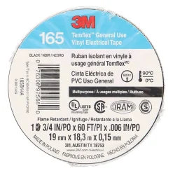 Install Bay® 3M™ Temflex™ 3/4" Economy Vinyl Electrical Tape, Removable, 60’, Black, Pack Of 10 Rolls