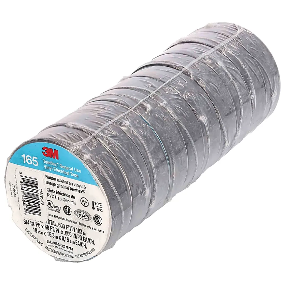 Install Bay® 3M™ Temflex™ 3/4" Economy Vinyl Electrical Tape, Removable, 60’, Black, Pack Of 10 Rolls