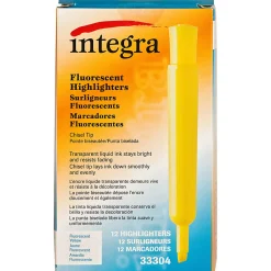 Integra Chisel Desk Liquid Highlighters - Chisel Marker Point Style - Yellow Water Based Ink - Yellow Barrel - 1 Dozen