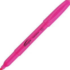 Integra Pen Style Fluorescent Highlighters - Chisel Marker Point Style - Fluorescent Pink - 12 / Dozen