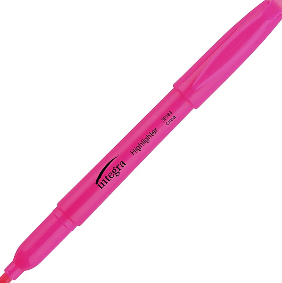Integra Pen Style Fluorescent Highlighters - Chisel Marker Point Style - Fluorescent Pink - 12 / Dozen