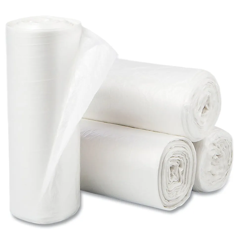Interplast Group High Density Commercial Can Liners, 10 gal, 0.2mil, 5 mic, 24" x 24", Natural, Perforated Roll, 50 Bags/Roll, 20 Rolls/Carton