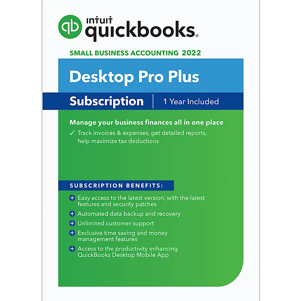 Intuit® QuickBooks® Desktop Pro Plus, 2022, 1-Year Subscription, For Windows®, Disc/Download