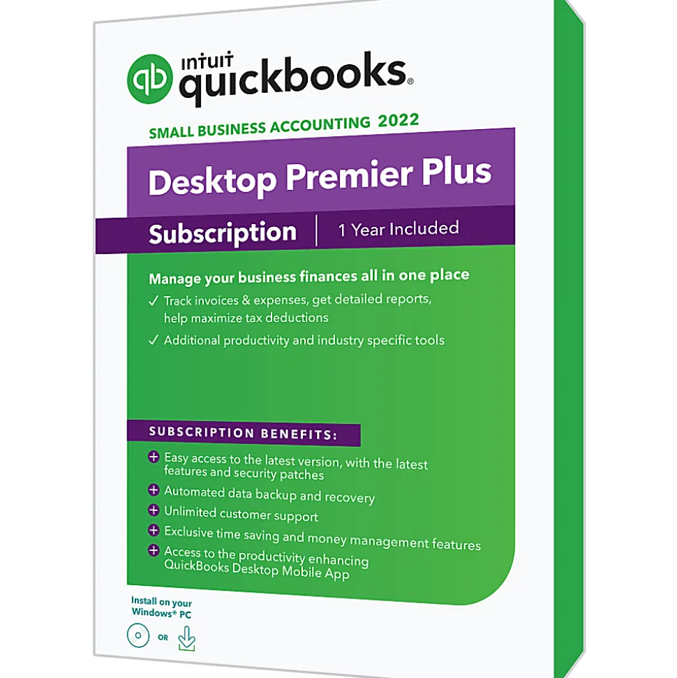 Intuit® QuickBooks® Desktop Premier Plus, 2022, 1-Year Subscription, For Windows®, Disc/Download