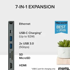 7 in 1 USB C Hub Multiport Adapter with Ethernet  (92W Charging, Gigabit Ethernet, 4K HDMI, 2x USB, SD/microSD)