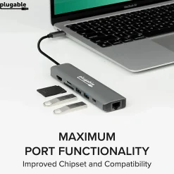 7 in 1 USB C Hub Multiport Adapter with Ethernet (92W Charging, Gigabit Ethernet, 4K HDMI, 2x USB, SD/microSD)