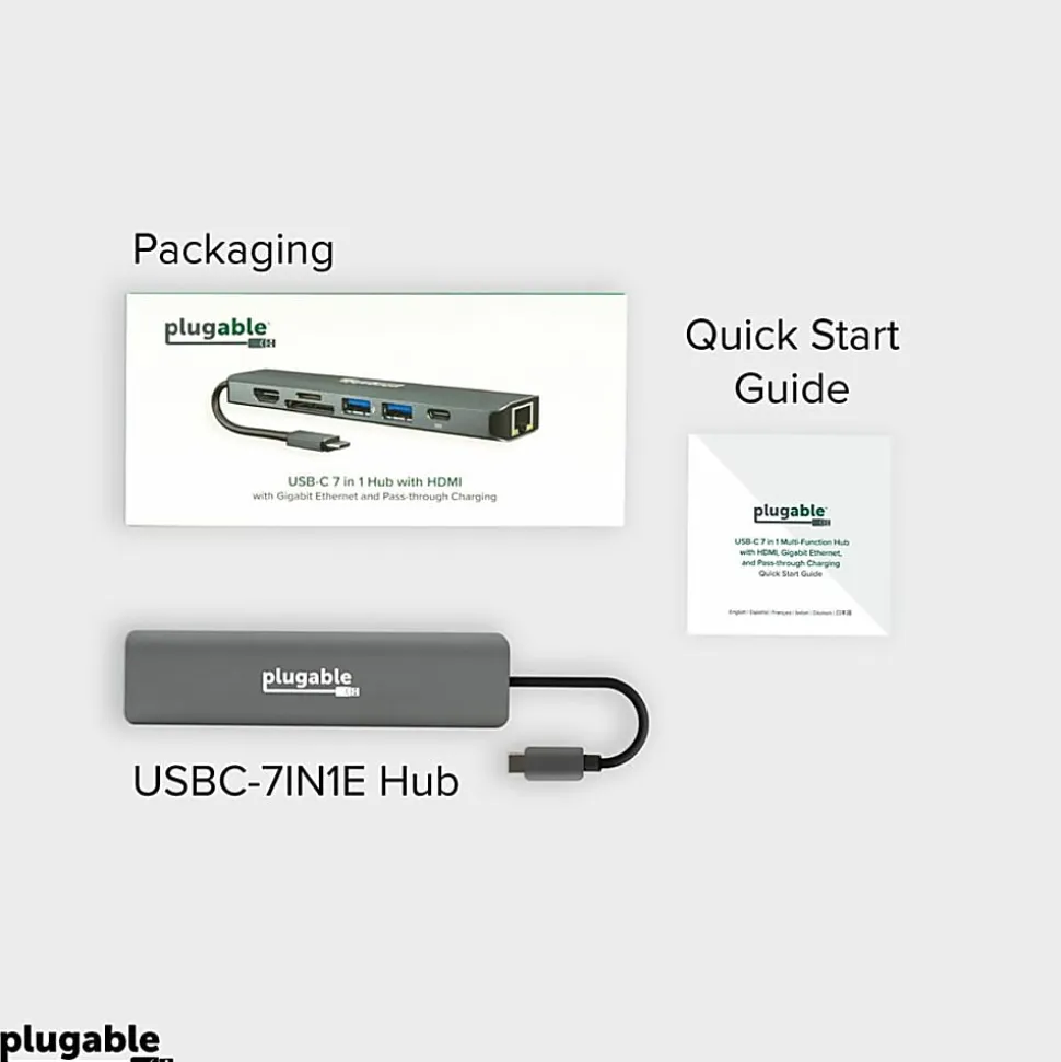 7 in 1 USB C Hub Multiport Adapter with Ethernet (92W Charging, Gigabit Ethernet, 4K HDMI, 2x USB, SD/microSD)