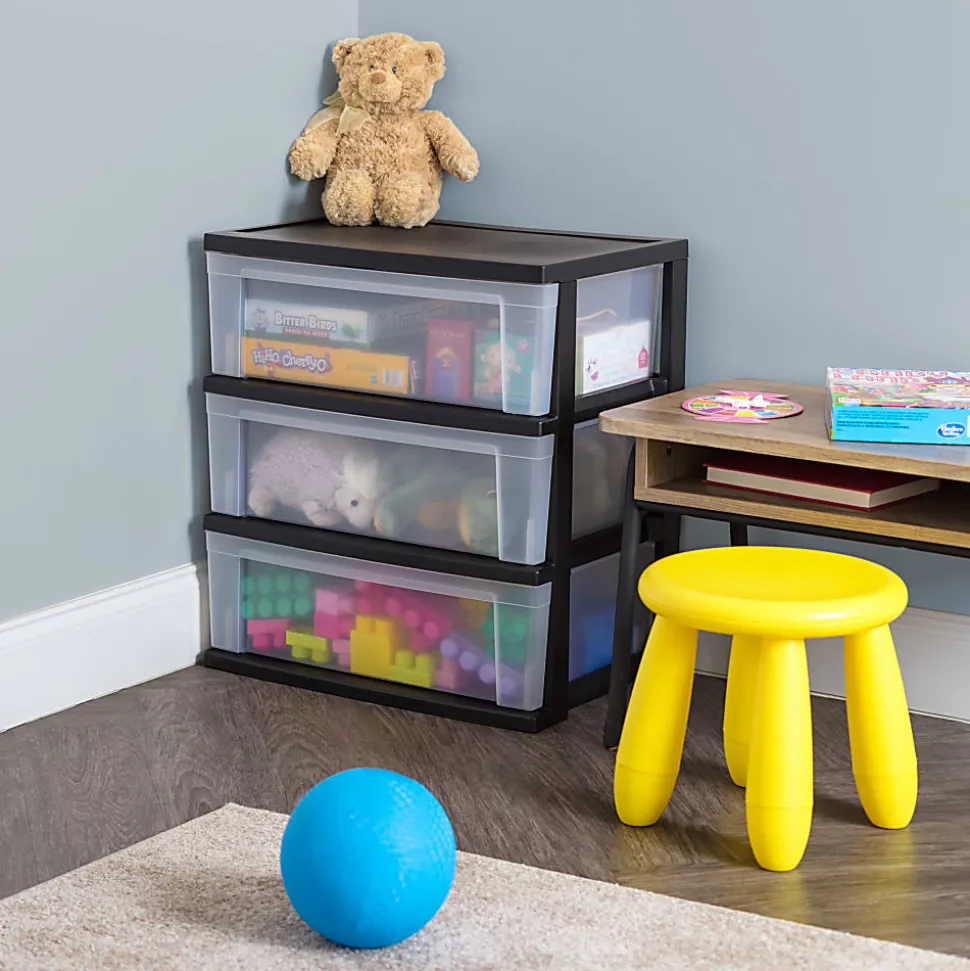 Iris Nesting Stacking Wide Chest, 3 Drawers, 29 Qt, Black, Set Of 2 Chests