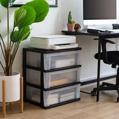 Iris Nesting Stacking Wide Chest, 3 Drawers, 29 Qt, Black, Set Of 2 Chests